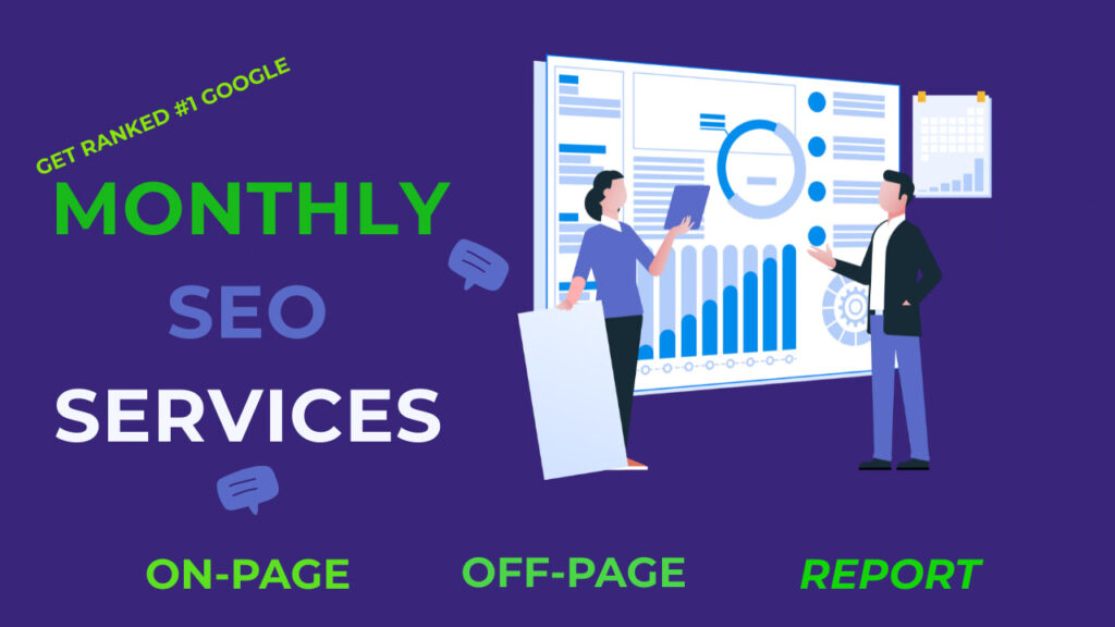 Illustration of monthly SEO packages showing growth in website rankings and organic traffic